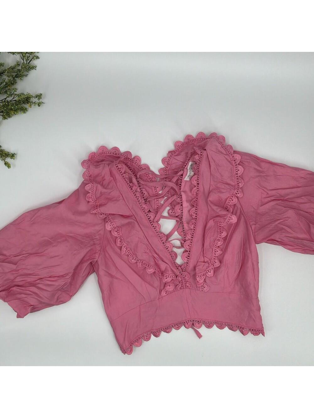 Vestique Rosalie Cropped Lace Up Pink Top Size S